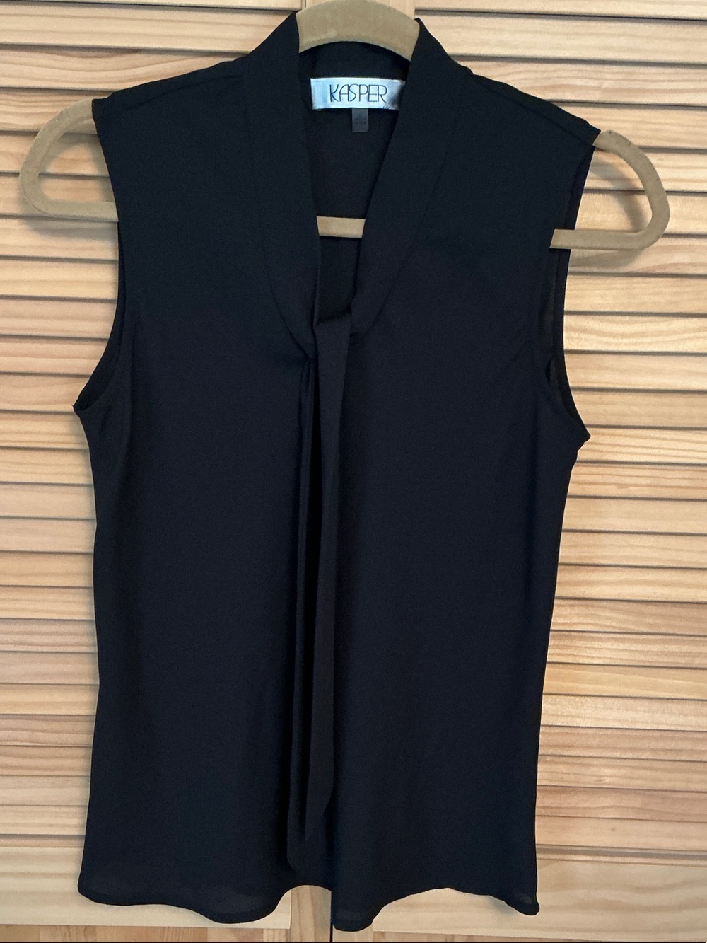 Kasper Black Sleeveless Tie-Neck Blouse